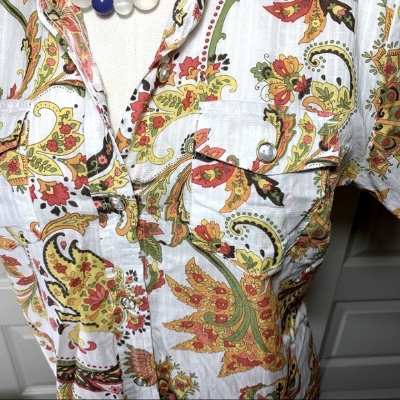 KAREN Scott Colorful 100% Cotton Floral Paisley Shirt Earth Tones Sz M - Picture 5 of 9